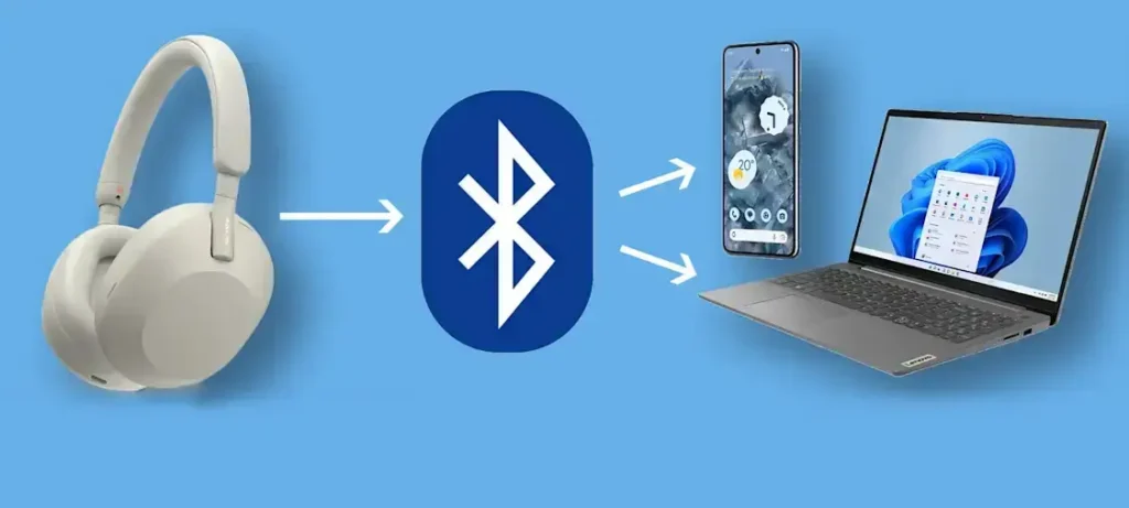 Séma a Bluetooth multipoint működéséről – hogyan vált a fülhallgató két eszköz között