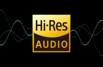 High‑Res Audio hivatalos logó valamint hanghullámok vizuális ábrázolása